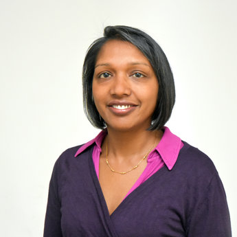 A head and shoulders portrait of a woman, Dr Lakshmi Ratnam, an interventional radiologist